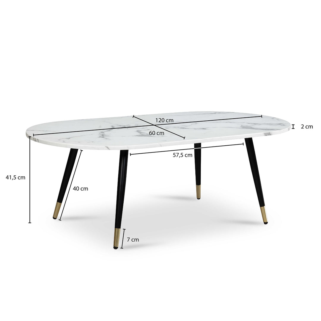 Couchtisch oval in Marmor-Optik – mit Metallgestell im modernen Design