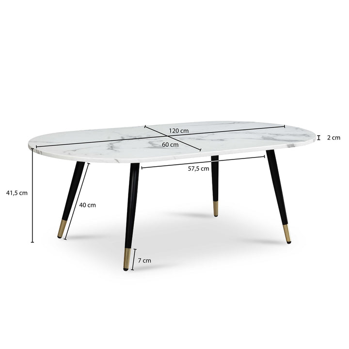 Couchtisch oval in Marmor-Optik – mit Metallgestell im modernen Design