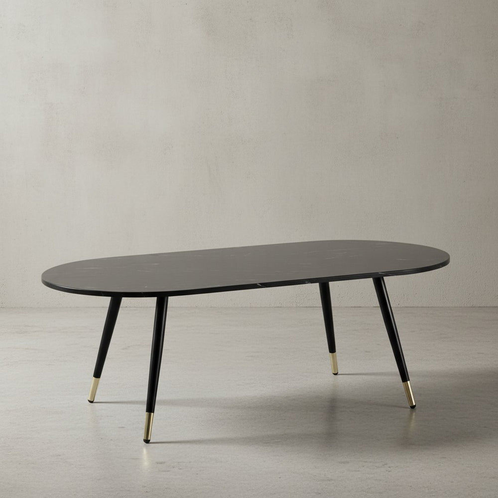 Couchtisch 120x60x41-5 cm mit Marmor Optik Modern - Design Wohnzimmertisch mit Metall-Gestell - Sofatisch Oval Tisch Groß - Beistelltisch Wohnzimmer_