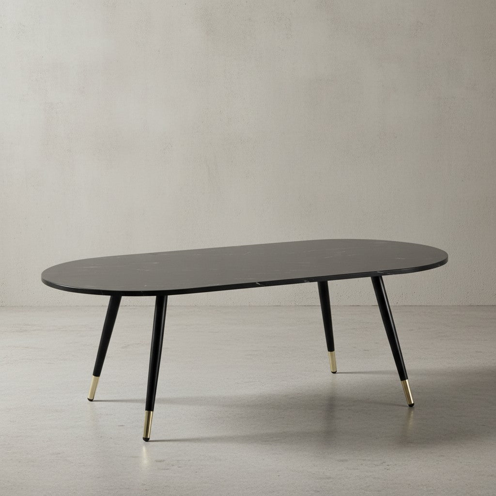 Couchtisch 120x60x41-5 cm mit Marmor Optik Modern - Design Wohnzimmertisch mit Metall-Gestell - Sofatisch Oval Tisch Groß - Beistelltisch Wohnzimmer_