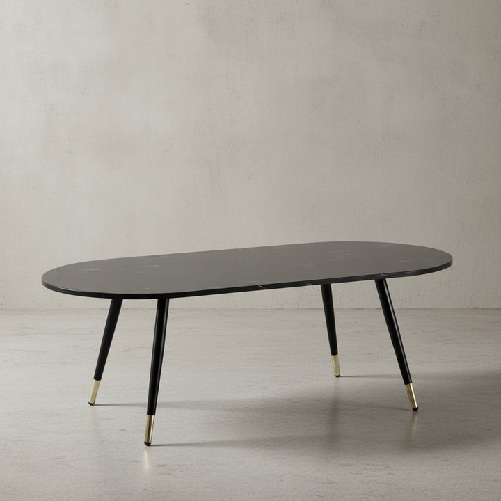 Couchtisch 120x60x41-5 cm mit Marmor Optik Modern - Design Wohnzimmertisch mit Metall-Gestell - Sofatisch Oval Tisch Groß - Beistelltisch Wohnzimmer_