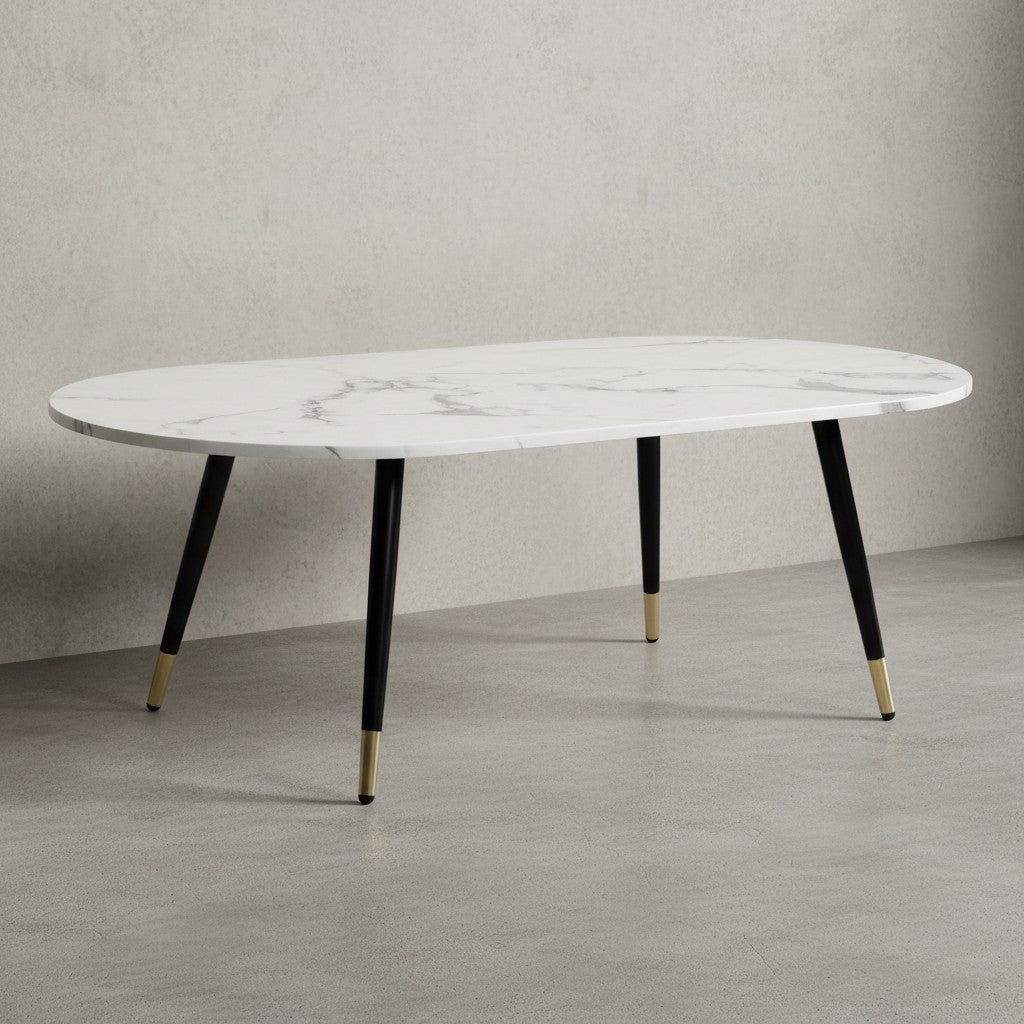 Couchtisch 120x60x41-5 cm mit Marmor Optik Modern - Design Wohnzimmertisch mit Metall-Gestell - Sofatisch Oval Tisch Groß - Beistelltisch Wohnzimmer_