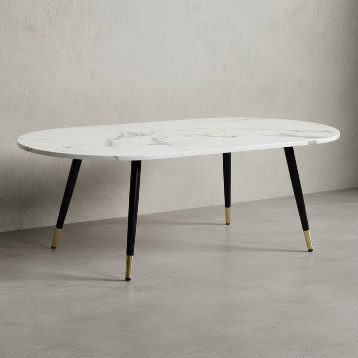 Couchtisch 120x60x41-5 cm mit Marmor Optik Modern - Design Wohnzimmertisch mit Metall-Gestell - Sofatisch Oval Tisch Groß - Beistelltisch Wohnzimmer_
