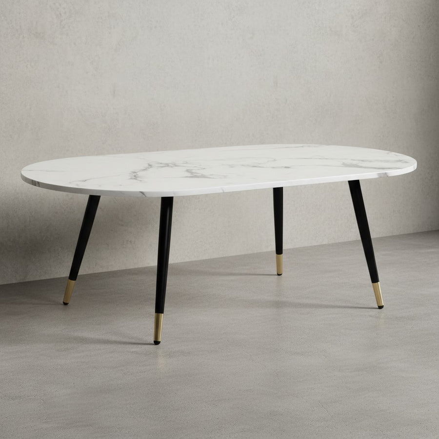 Couchtisch 120x60x41-5 cm mit Marmor Optik Modern - Design Wohnzimmertisch mit Metall-Gestell - Sofatisch Oval Tisch Groß - Beistelltisch Wohnzimmer_