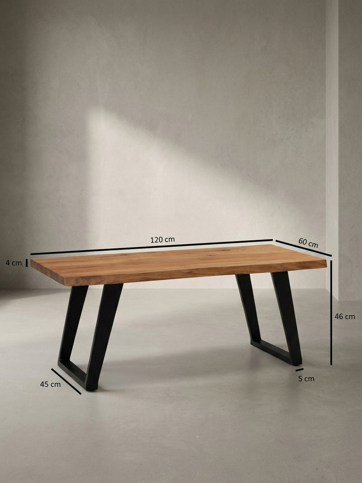 Technische Zeichnung des Couchtisches mit exakten Maßen: Länge 120 cm, Tiefe ca. 60 cm und Höhe 46 cm zur perfekten Raumplanung._