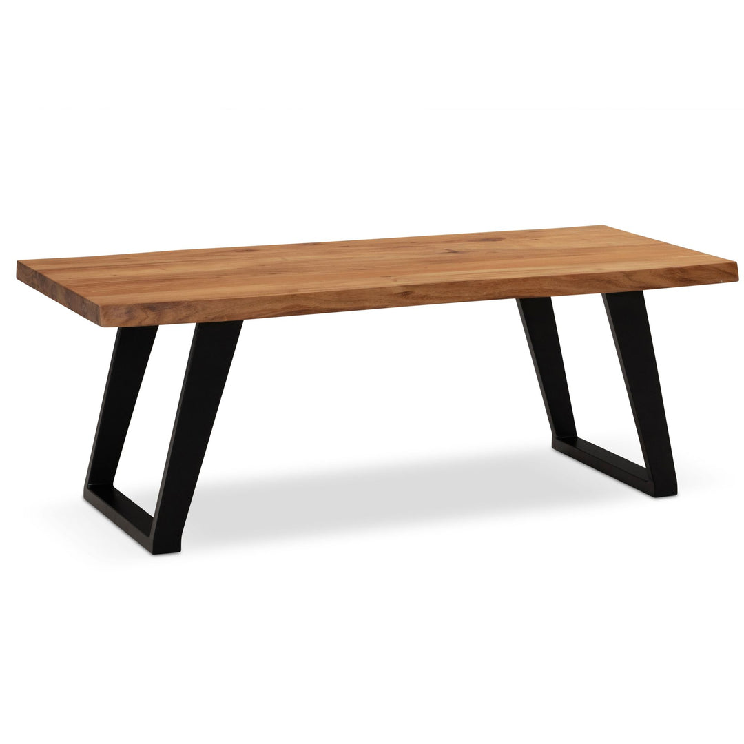 Couchtisch Braun Akazie Massivholz Baumkante 120x60x46 cm, Metallbeine U-Form