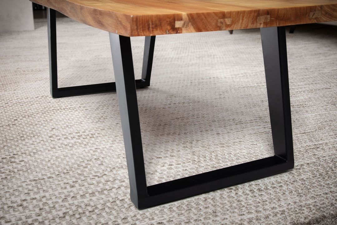 Couchtisch Braun Akazie Massivholz Baumkante 120x60x46 cm, Metallbeine U-Form