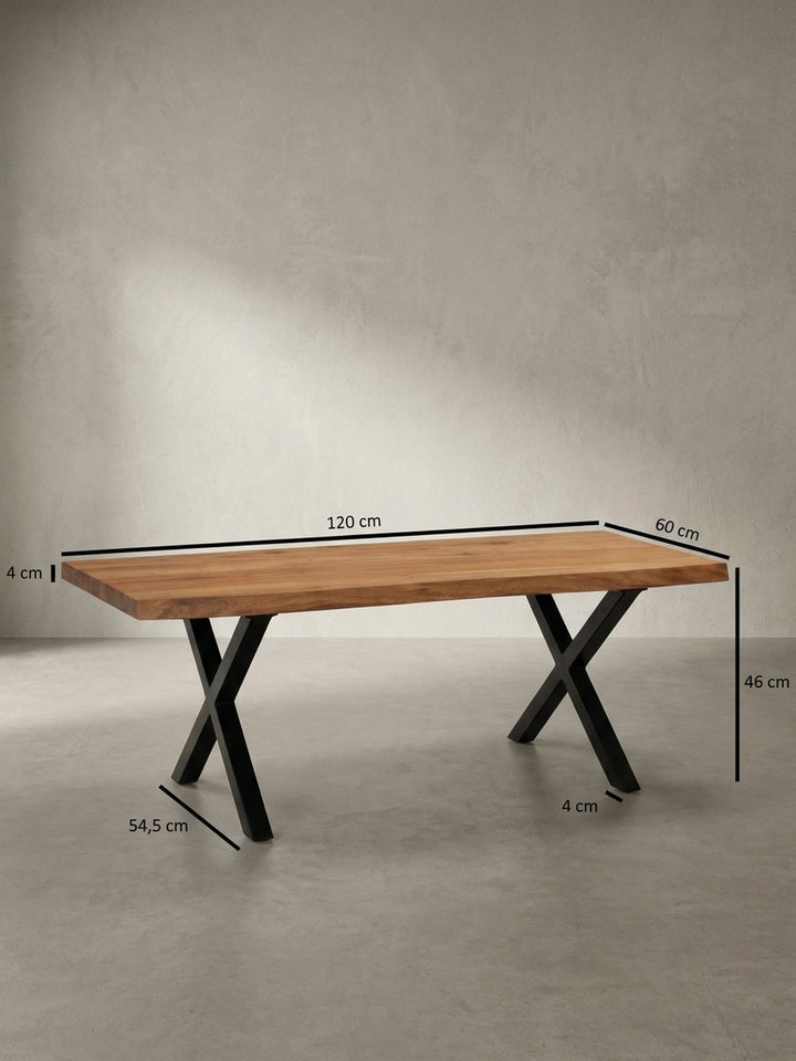 Technisches Maßbild des Couchtischs mit exakten Abmessungen: Breite 120 cm, Tiefe 60 cm und Höhe 46 cm für die Raumplanung._