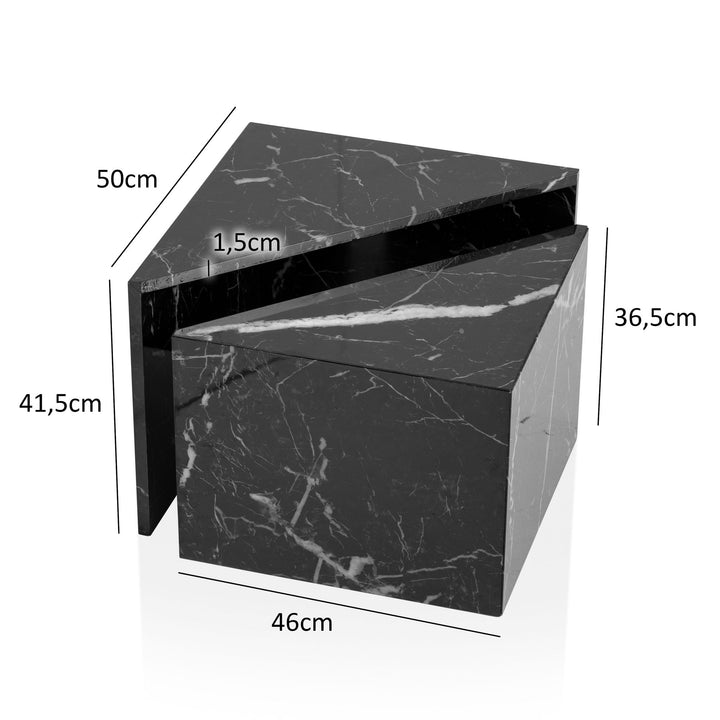 Couchtisch 2er Set Hochglanz Marmoroptik Verschachtelbar MONOBLOC