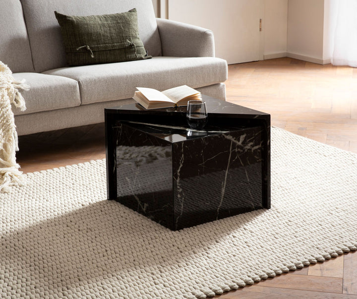 Couchtisch 2er Set Hochglanz Marmoroptik Verschachtelbar MONOBLOC