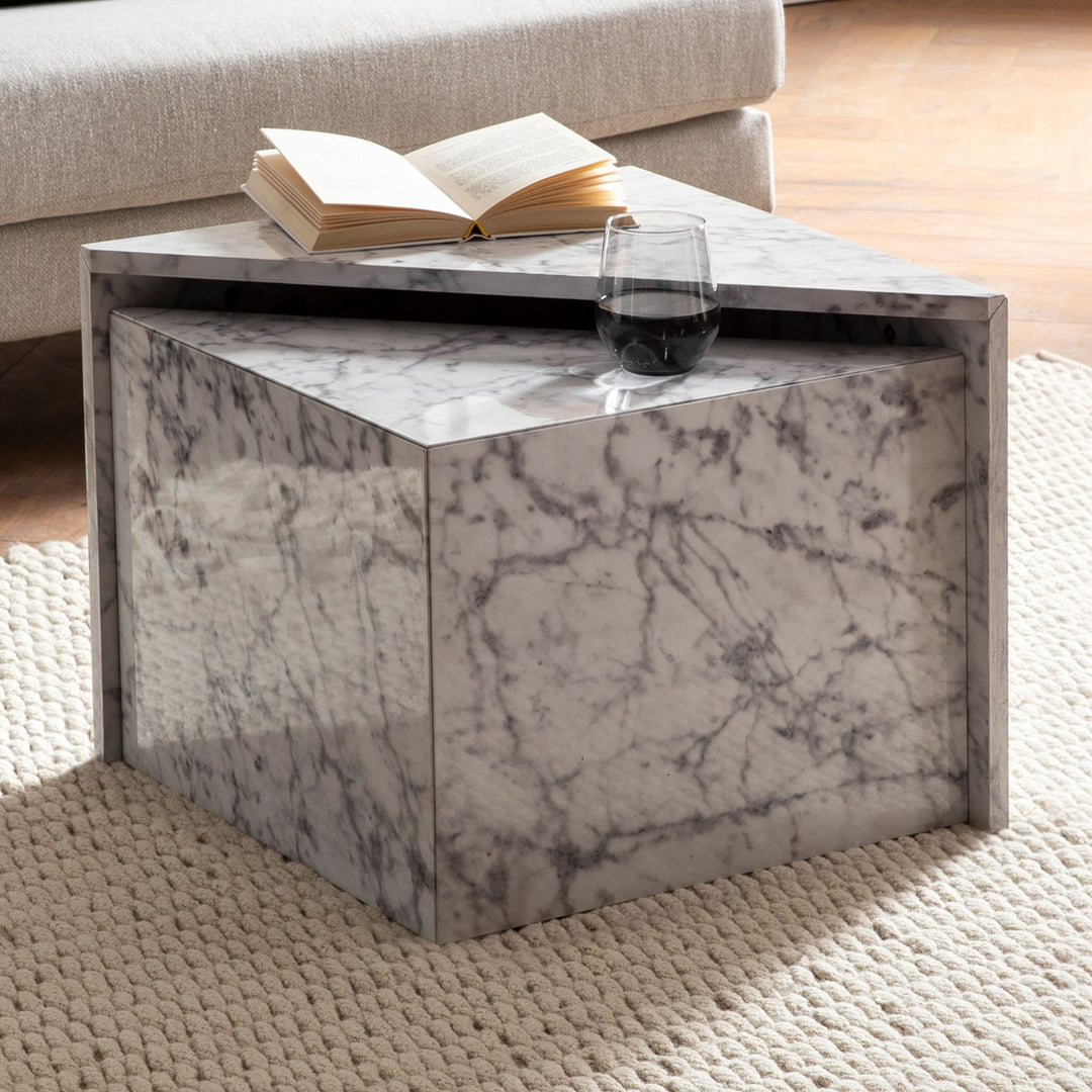 Couchtisch 2er Set Hochglanz Marmoroptik Verschachtelbar MONOBLOC
