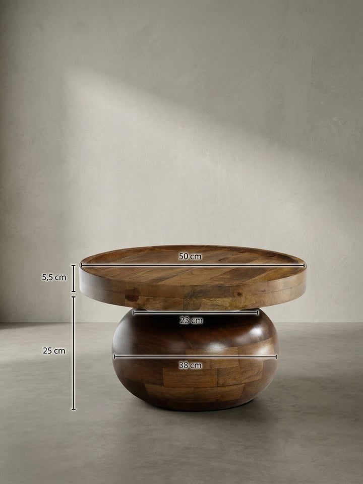 Runder Couchtisch mit Maßangaben: Durchmesser 50 cm und Gesamthöhe 30,5 cm, ideal für kompakte und moderne Wohnbereiche._