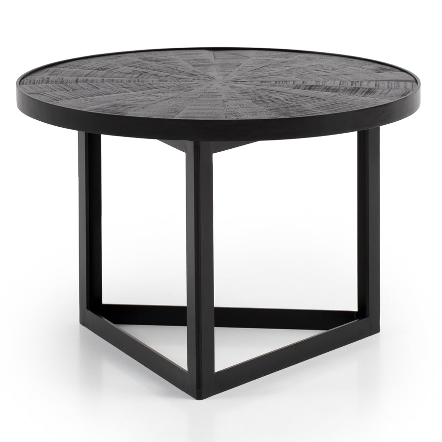 Couchtisch Schwarz Massivholz Mango Rund 58x58x40 cm Industrial Design