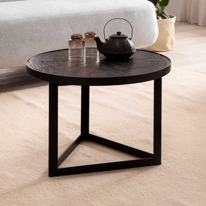 Couchtisch Schwarz Massivholz Mango Rund 58x58x40 cm Industrial Design