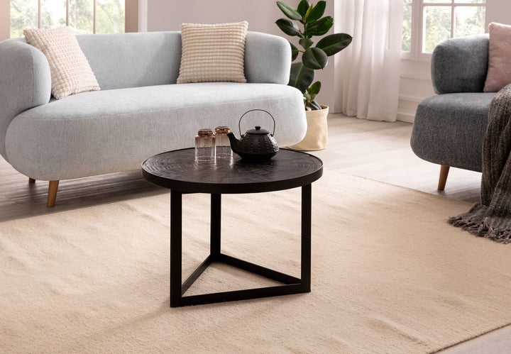 Couchtisch Schwarz Massivholz Mango Rund 58x58x40 cm Industrial Design