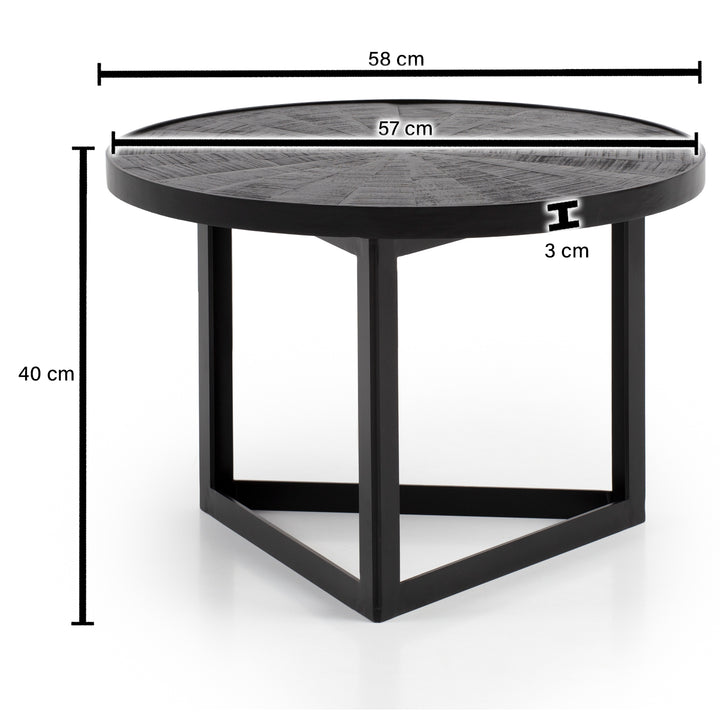 Couchtisch Schwarz Massivholz Mango Rund 58x58x40 cm Industrial Design