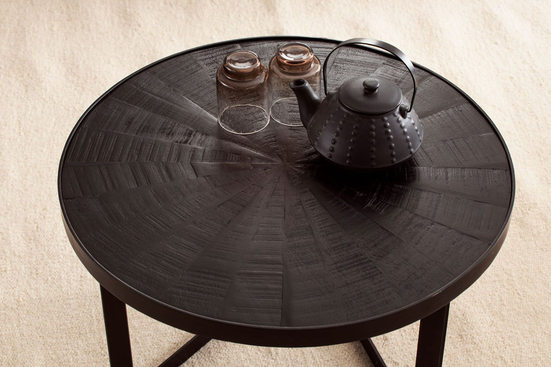 Couchtisch Schwarz Massivholz Mango Rund 58x58x40 cm Industrial Design