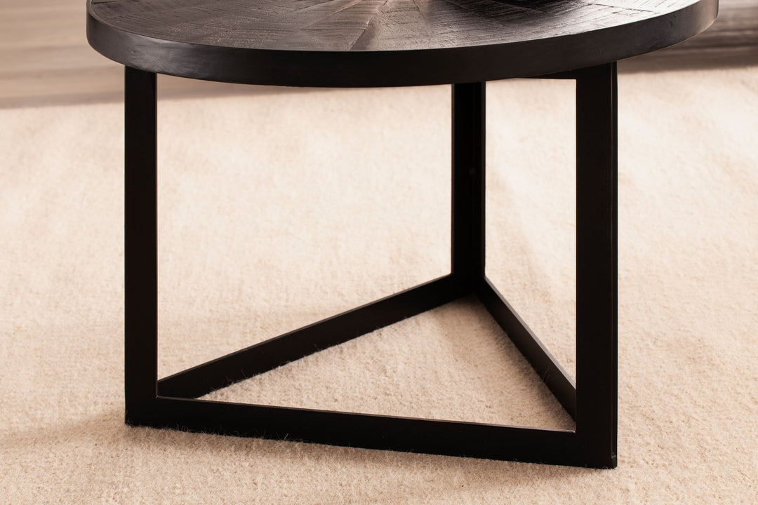 Couchtisch Schwarz Massivholz Mango Rund 58x58x40 cm Industrial Design