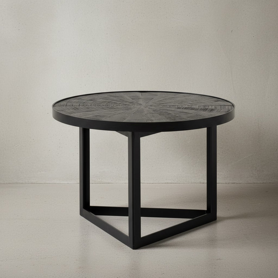 Couchtisch 58x58x40 cm Mango Massivholz / Metall Schwarz Sofatisch Rund - Design Wohnzimmertisch Industrial - Kaffeetisch Wohnzimmer Massiv mit Holzmuster_