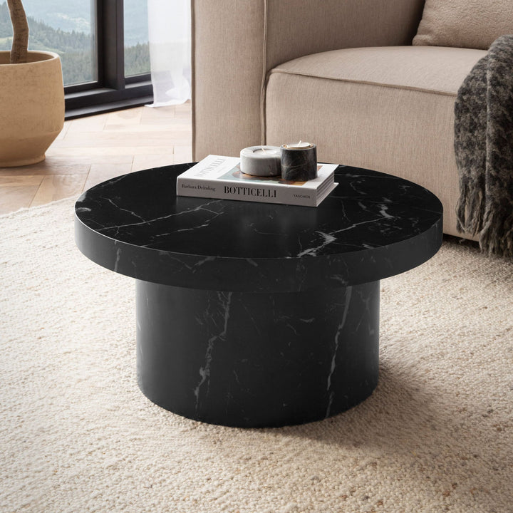 Couchtisch 60x60x30 cm Sandfarben Sofatisch in Stein-Optik Modern - Design Wohnzimmertisch Rund  - Loungetisch in Pilz-Form - Kaffeetisch Beistelltisch Klein_