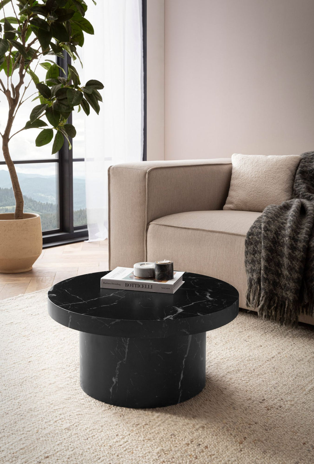 Couchtisch 60x60x30 cm Sandfarben Sofatisch in Stein-Optik Modern - Design Wohnzimmertisch Rund  - Loungetisch in Pilz-Form - Kaffeetisch Beistelltisch Klein_