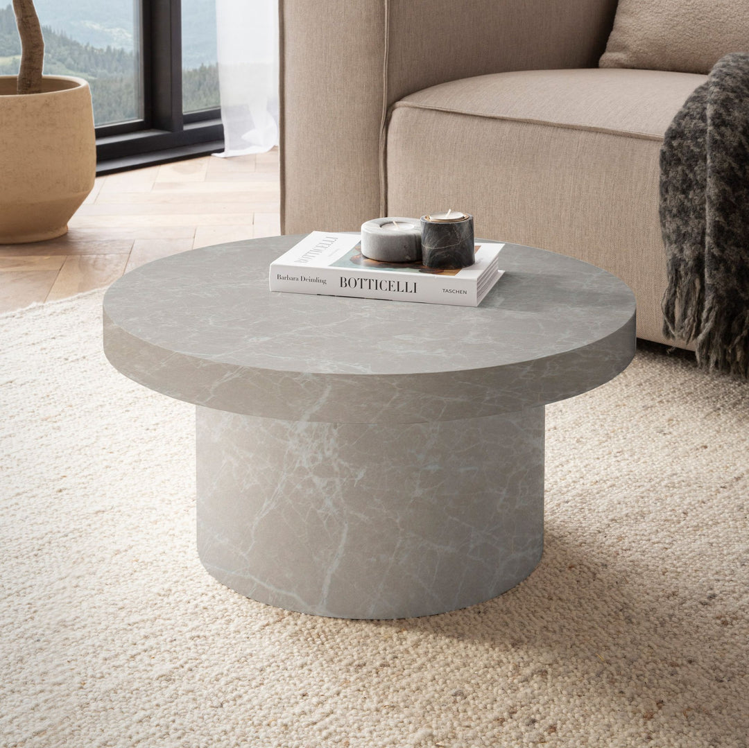 Couchtisch 60x60x30 cm Sandfarben Sofatisch in Stein-Optik Modern - Design Wohnzimmertisch Rund  - Loungetisch in Pilz-Form - Kaffeetisch Beistelltisch Klein_