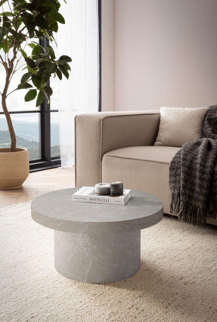 Couchtisch 60x60x30 cm Sandfarben Sofatisch in Stein-Optik Modern - Design Wohnzimmertisch Rund  - Loungetisch in Pilz-Form - Kaffeetisch Beistelltisch Klein_