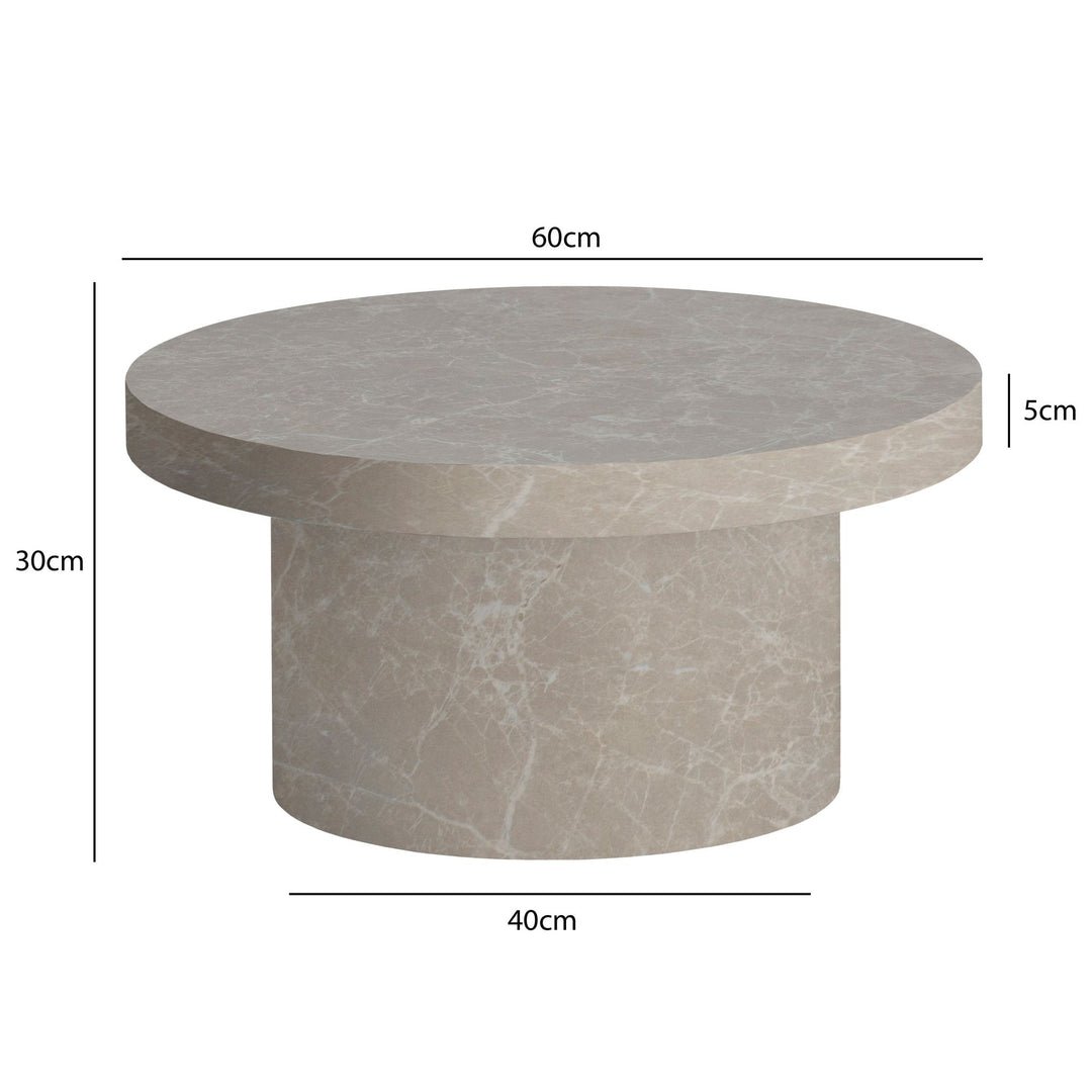 Couchtisch 60x60x30 cm Sandfarben Sofatisch in Stein-Optik Modern - Design Wohnzimmertisch Rund  - Loungetisch in Pilz-Form - Kaffeetisch Beistelltisch Klein_