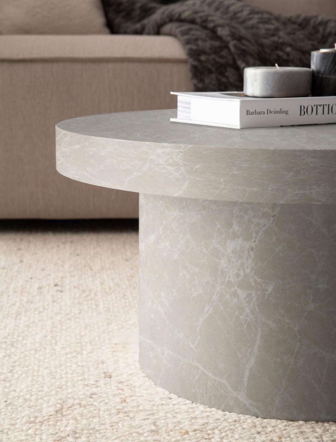 Couchtisch 60x60x30 cm Sandfarben Sofatisch in Stein-Optik Modern - Design Wohnzimmertisch Rund  - Loungetisch in Pilz-Form - Kaffeetisch Beistelltisch Klein_