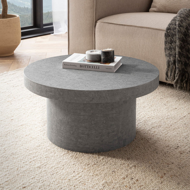 Couchtisch 60x60x30 cm Sandfarben Sofatisch in Stein-Optik Modern - Design Wohnzimmertisch Rund  - Loungetisch in Pilz-Form - Kaffeetisch Beistelltisch Klein_
