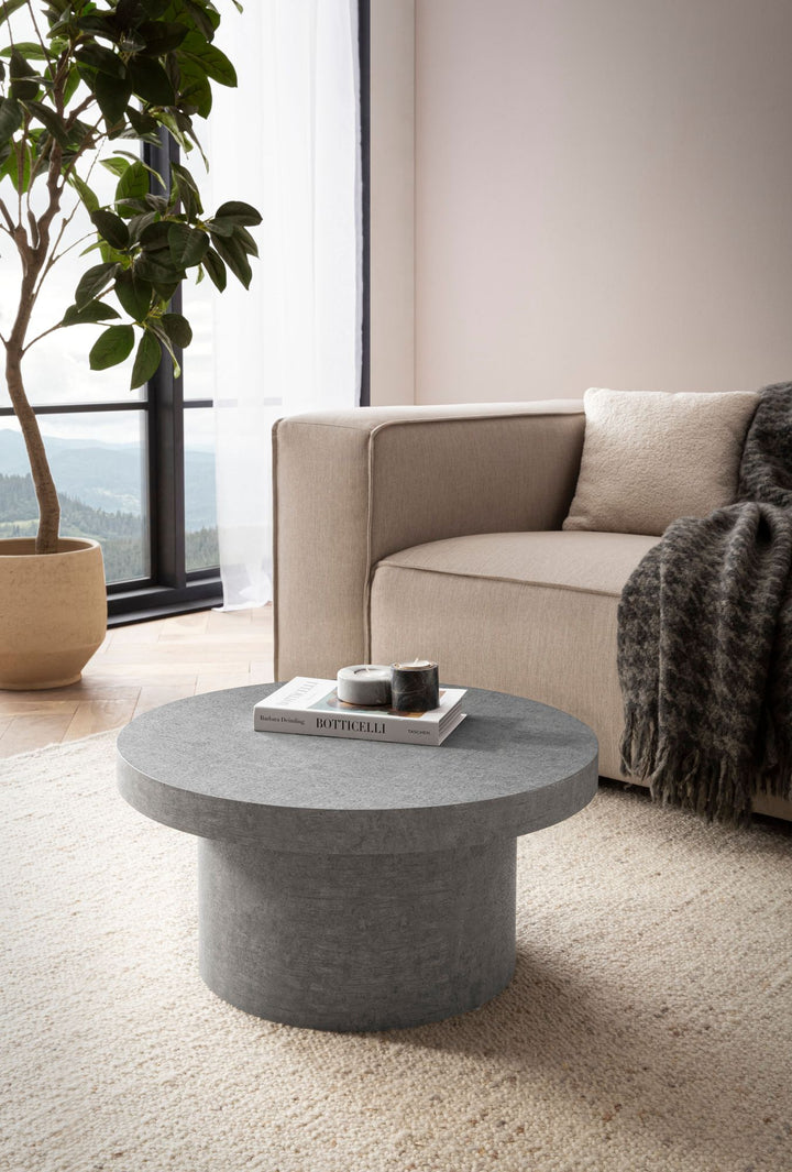 Couchtisch 60x60x30 cm Sandfarben Sofatisch in Stein-Optik Modern - Design Wohnzimmertisch Rund  - Loungetisch in Pilz-Form - Kaffeetisch Beistelltisch Klein_
