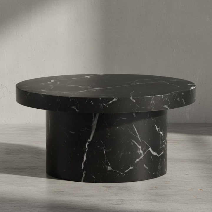 Couchtisch 60x60x30 cm Sandfarben Sofatisch in Stein-Optik Modern - Design Wohnzimmertisch Rund  - Loungetisch in Pilz-Form - Kaffeetisch Beistelltisch Klein_