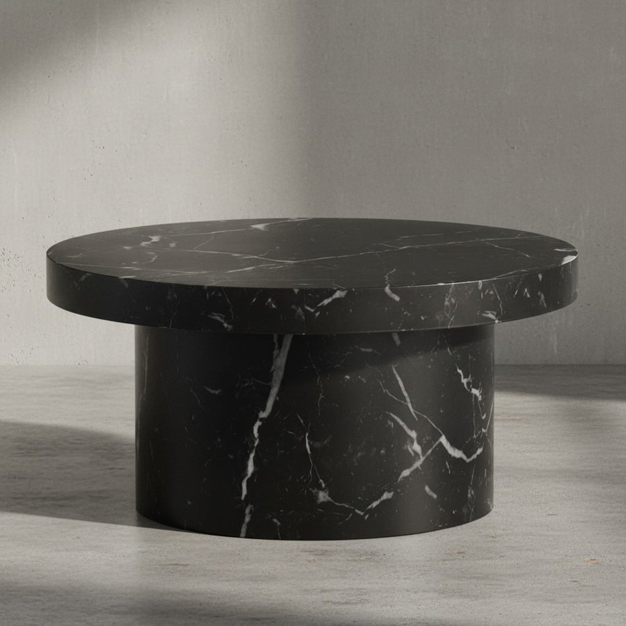 Couchtisch 60x60x30 cm Sandfarben Sofatisch in Stein-Optik Modern - Design Wohnzimmertisch Rund  - Loungetisch in Pilz-Form - Kaffeetisch Beistelltisch Klein_