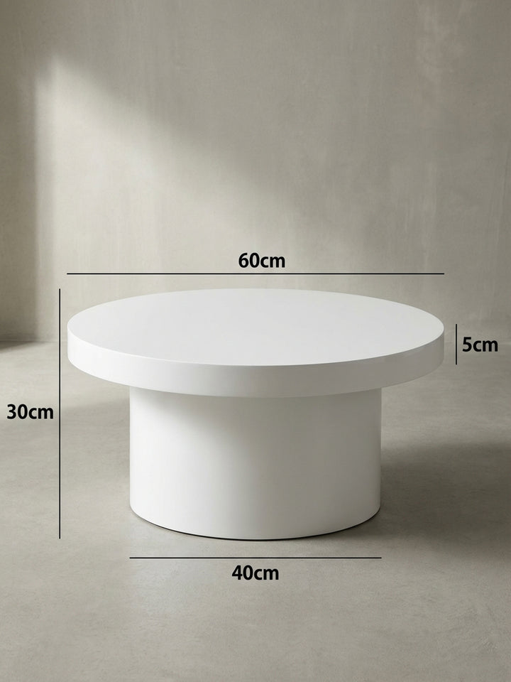 Runder Couchtisch mit exakten Maßen: 60 cm Durchmesser und 30 cm Höhe, ideal für die präzise Planung der Einrichtung im modernen Wohnzimmer._