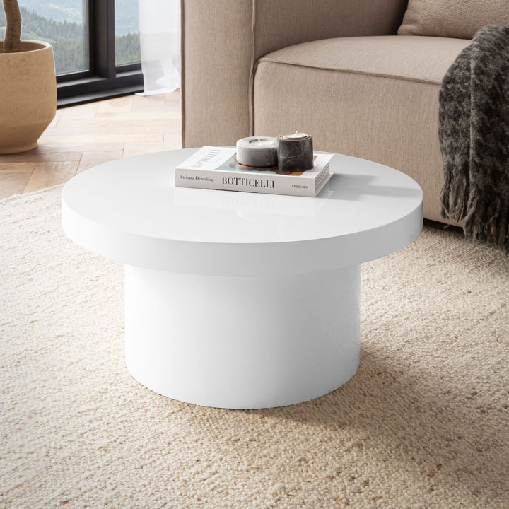 Couchtisch 60x60x30 cm Weiß Sofatisch in Hochglanz Modern - Design Wohnzimmertisch Rund - Loungetisch in Pilz-Form - Kaffeetisch Beistelltisch Klein_