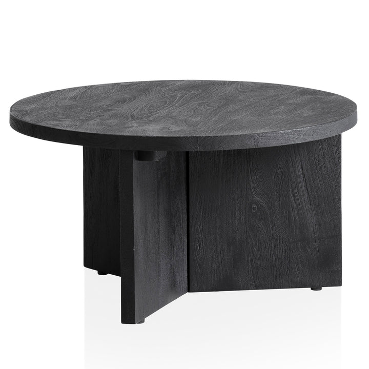 Couchtisch rund in Schwarz, aus Massivholz Mango, 60x60x33cm, Dreibein-Design, Niedrig, Modern, mit Naturholzmaserung