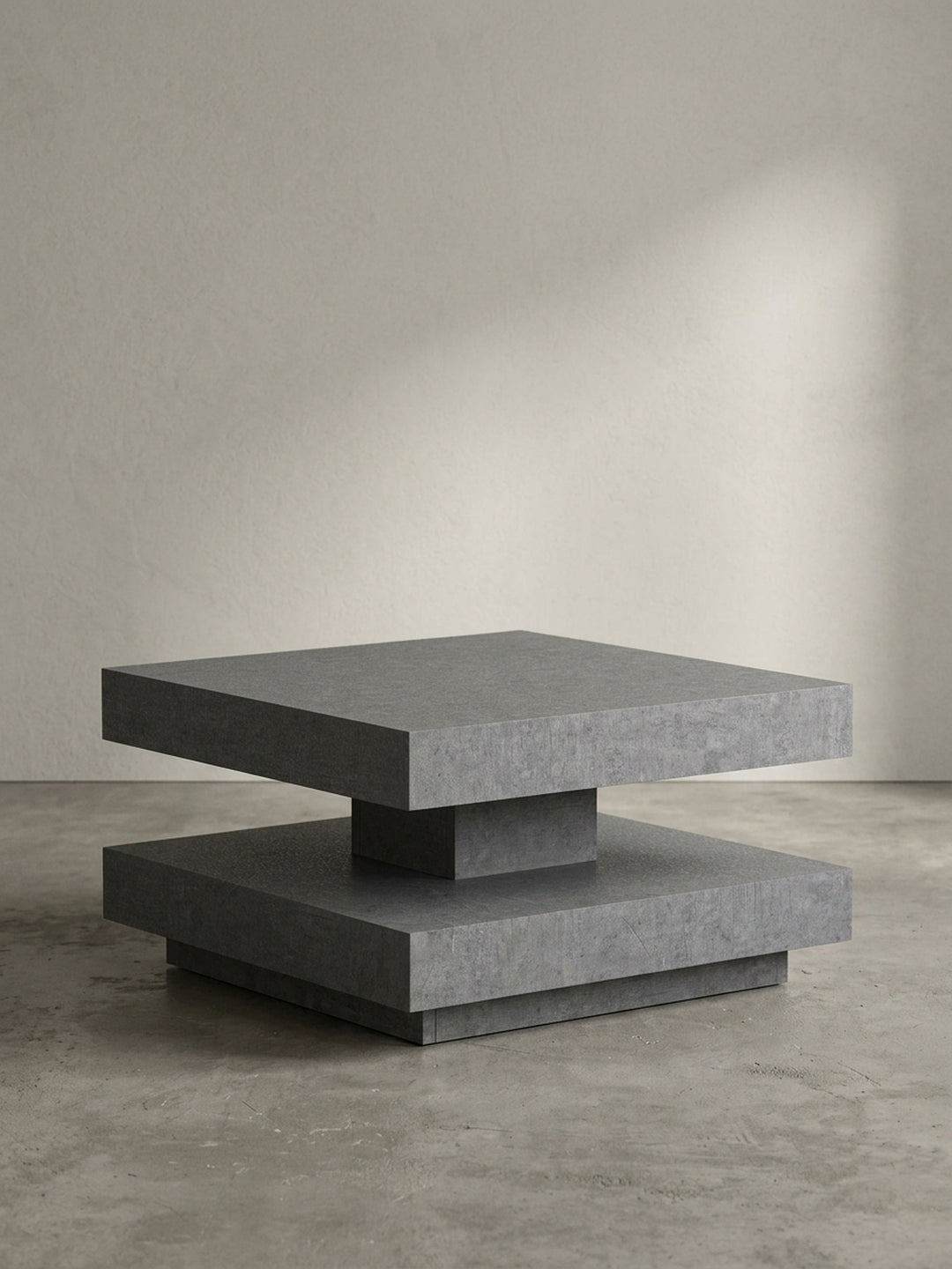 Gesamtüberblick des grauen Kaffeetisches, der das minimalistische Design und die robuste, pflegeleichte MDF-Konstruktion zusammenfasst._