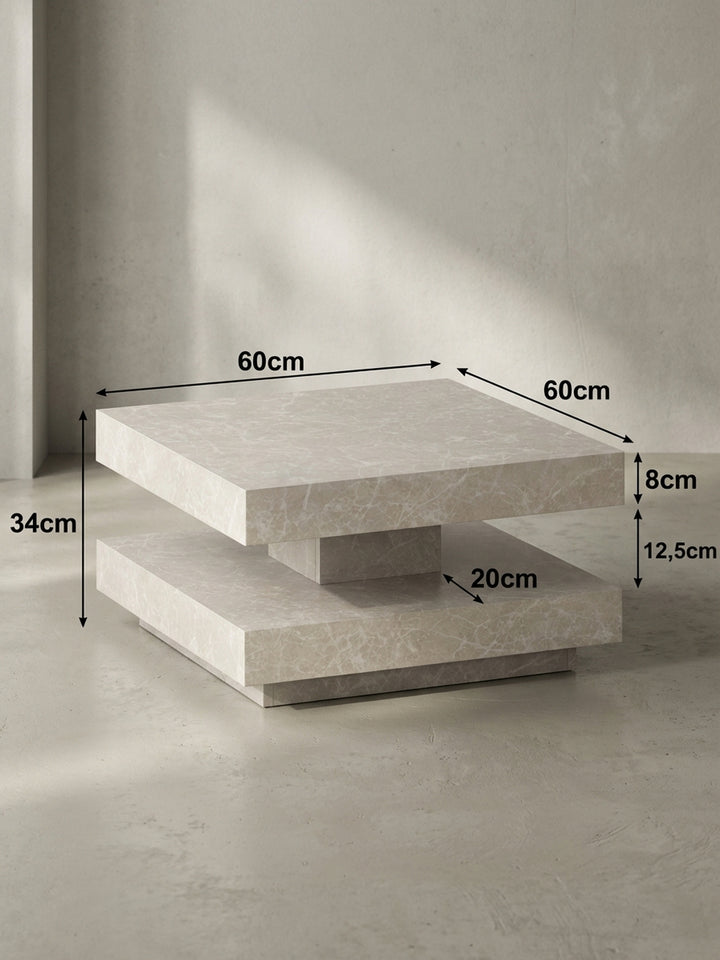 Technisches Maßbild des Couchtischs mit exakten Abmessungen: Breite 60cm, Tiefe 60cm und Höhe 34cm für die perfekte Raumplanung._
