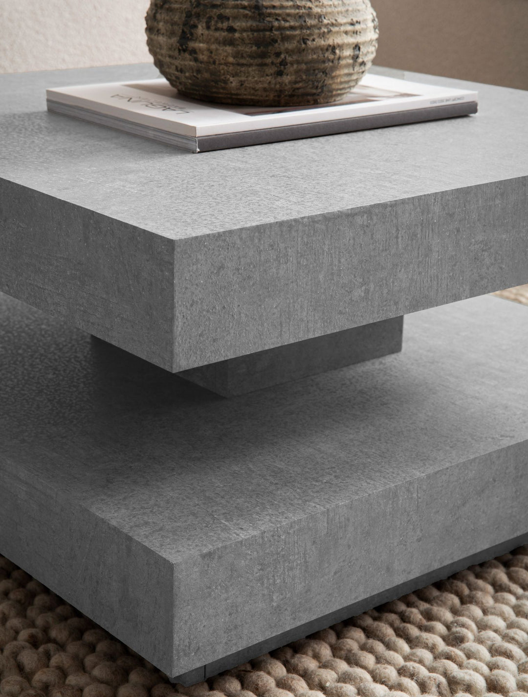 Couchtisch 60x60x34 cm Sandfarben Sofatisch in Stein-Optik Modern - Design Wohnzimmertisch mit Stauraum Quadratisch - Loungetisch  - Kaffeetisch Klein_