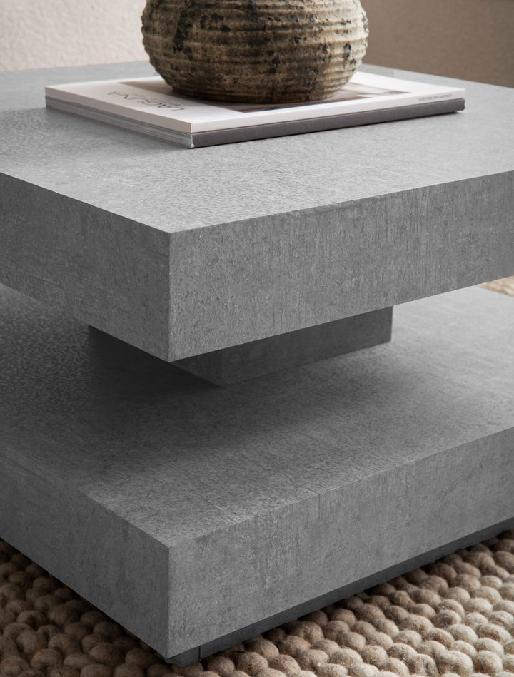 Couchtisch 60x60x34 cm Sandfarben Sofatisch in Stein-Optik Modern - Design Wohnzimmertisch mit Stauraum Quadratisch - Loungetisch  - Kaffeetisch Klein_
