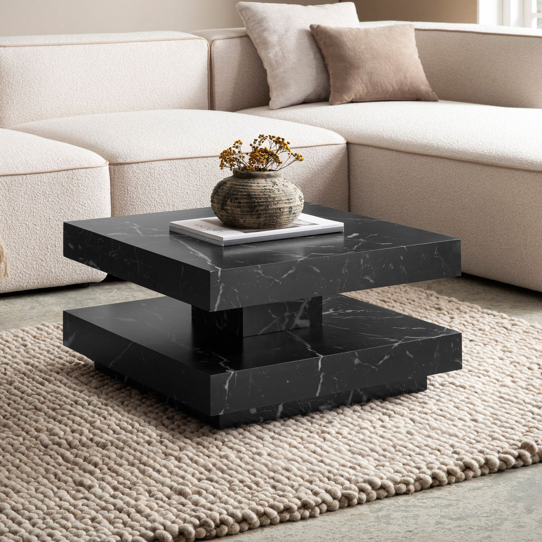 Couchtisch 60x60x34 cm Sandfarben Sofatisch in Stein-Optik Modern - Design Wohnzimmertisch mit Stauraum Quadratisch - Loungetisch  - Kaffeetisch Klein_