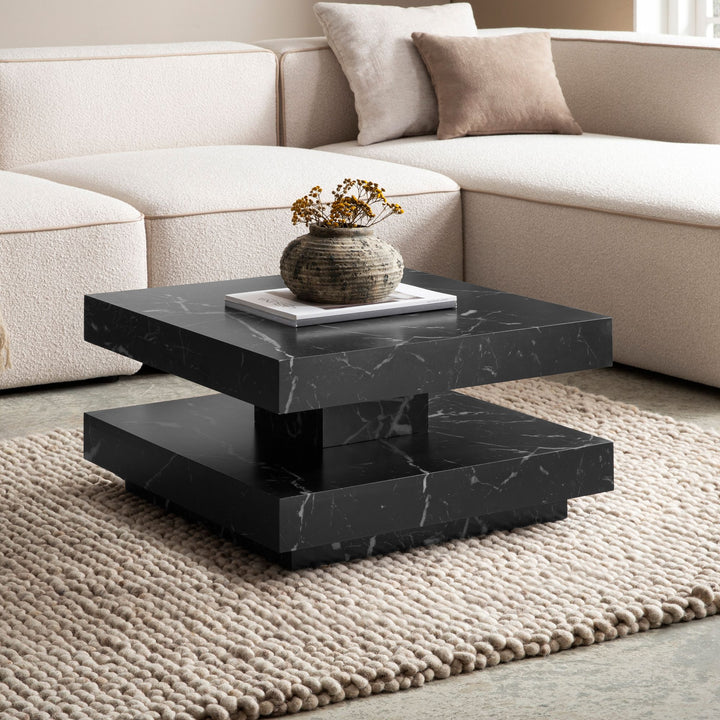 Couchtisch 60x60x34 cm Sandfarben Sofatisch in Stein-Optik Modern - Design Wohnzimmertisch mit Stauraum Quadratisch - Loungetisch  - Kaffeetisch Klein_