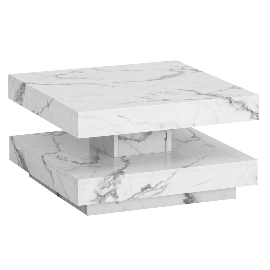 Couchtisch in Stein-Optik mit Stauraum, Modernes Design, Quadratisch
