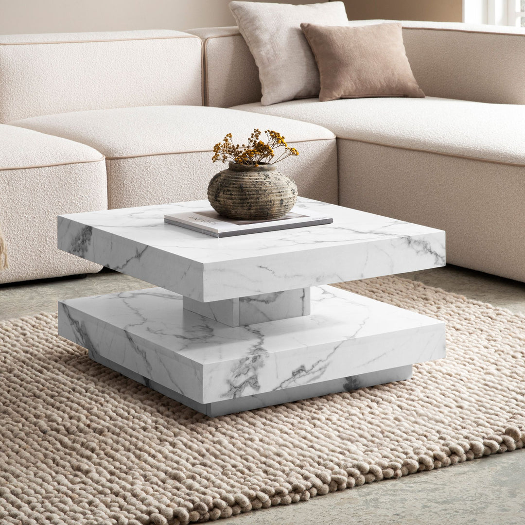 Couchtisch 60x60x34 cm Sandfarben Sofatisch in Stein-Optik Modern - Design Wohnzimmertisch mit Stauraum Quadratisch - Loungetisch  - Kaffeetisch Klein_