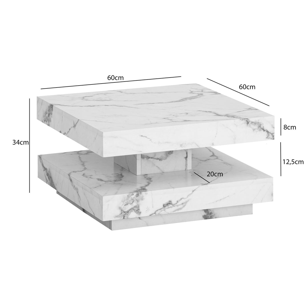 Couchtisch 60x60x34 cm Sandfarben Sofatisch in Stein-Optik Modern - Design Wohnzimmertisch mit Stauraum Quadratisch - Loungetisch  - Kaffeetisch Klein_