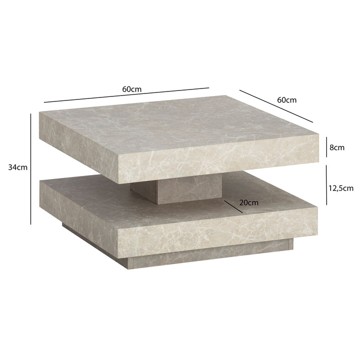 Couchtisch 60x60x34 cm Sandfarben Sofatisch in Stein-Optik Modern - Design Wohnzimmertisch mit Stauraum Quadratisch - Loungetisch  - Kaffeetisch Klein_
