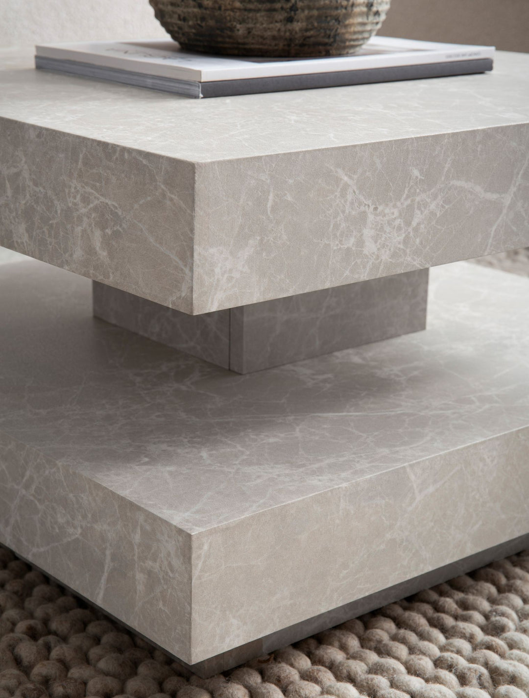 Couchtisch 60x60x34 cm Sandfarben Sofatisch in Stein-Optik Modern - Design Wohnzimmertisch mit Stauraum Quadratisch - Loungetisch  - Kaffeetisch Klein_