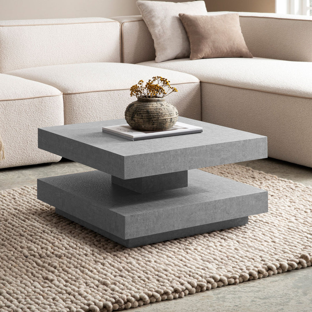 Couchtisch 60x60x34 cm Sandfarben Sofatisch in Stein-Optik Modern - Design Wohnzimmertisch mit Stauraum Quadratisch - Loungetisch  - Kaffeetisch Klein_