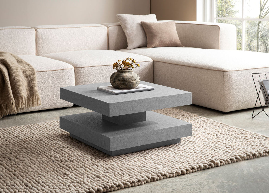 Couchtisch 60x60x34 cm Sandfarben Sofatisch in Stein-Optik Modern - Design Wohnzimmertisch mit Stauraum Quadratisch - Loungetisch  - Kaffeetisch Klein_