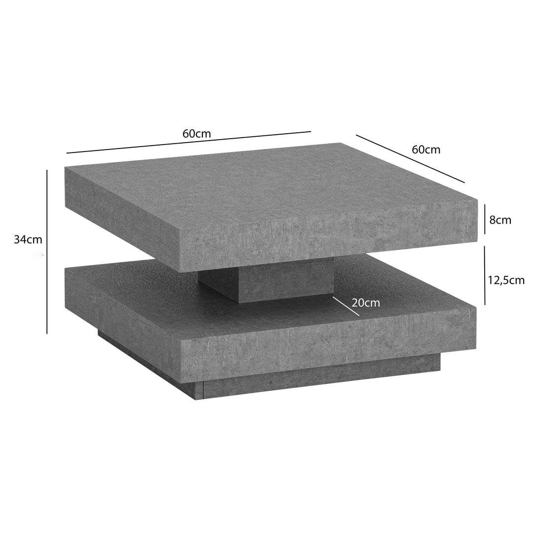 Couchtisch 60x60x34 cm Sandfarben Sofatisch in Stein-Optik Modern - Design Wohnzimmertisch mit Stauraum Quadratisch - Loungetisch  - Kaffeetisch Klein_
